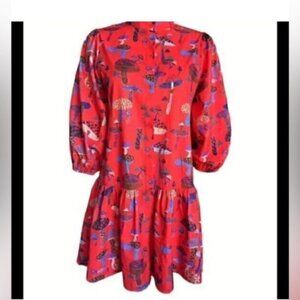 Red Animal Print Mushroom Lantern Sleeve Mini Dress XXL